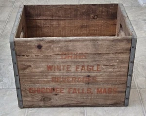 Drink White Eagle Beverages Soda Wood Crate Glass Bottle Chicopee Falls Mass Vtg - Picture 1 of 21