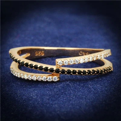 Anillo banda oro rosa damas negro jet crossover 4mm circonita plata esterlina nuevo 590 Foto 1 de 4