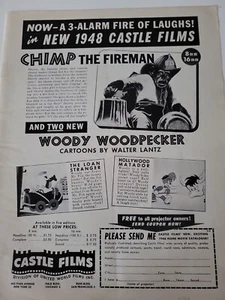 1948 Castle Films Schimpanse der Feuerwehrmann Woody Woodpecker Vintage Anzeige - Bild 1 von 1