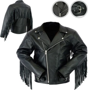 Motorcycle Cruiser Brando Motorbike Leather Jacket Fringe Tassel Perfecto Biker - Picture 1 of 3