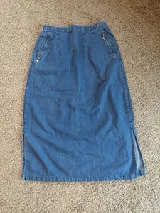 Denim Jean Skirt Womens Medium Pull On Maxi Side Slit Jaclyn Smith Sport Vintage - Picture 1 of 8