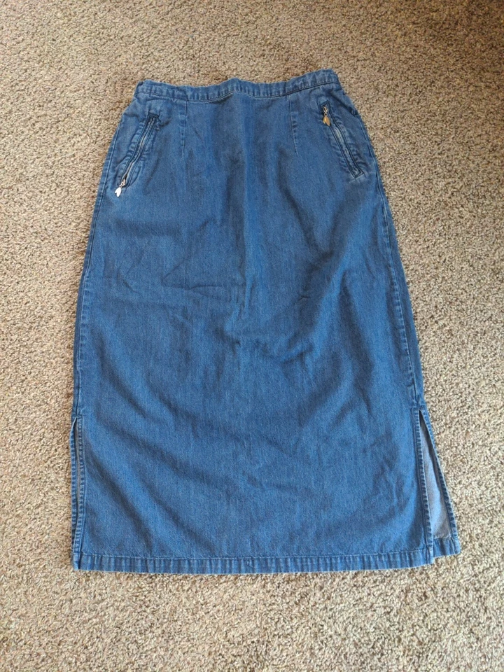Denim Jean Skirt Womens Medium Pull On Maxi Side Slit Jaclyn Smith Sport Vintage - Image 1 of 4