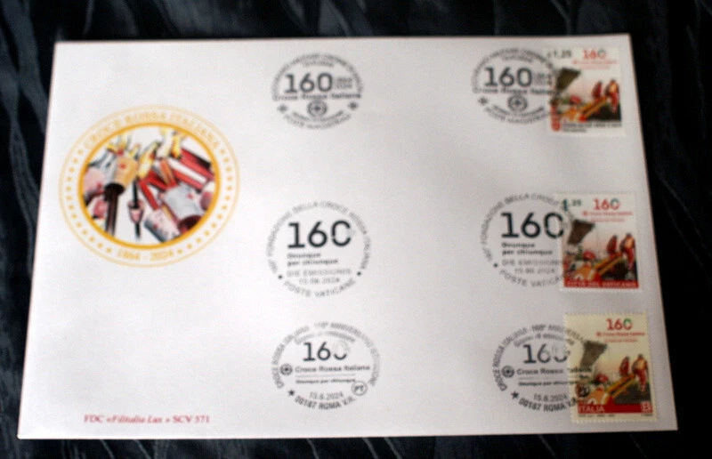 ITALIA, VATICANO, SMOM 160 ANNI CROSE ROSSA ITALIANA JOINT FDC - Immagine 1 di 3