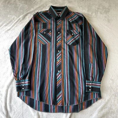Wrangler Vintage Mens Long Tails Cowboy Cut Pearl Snap Western Shirt Black XL - Image 1 of 4
