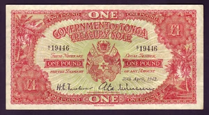 TONGA P-11 a.  20th April  1942 - One Pound..  VF - Crisp - Bild 1 von 2