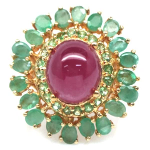 925 Plata de Ley 11 x 13 Mm. Rubí Rojo , Esmeralda & Tsavorite Anillo Navidad - Imagen 1 de 4