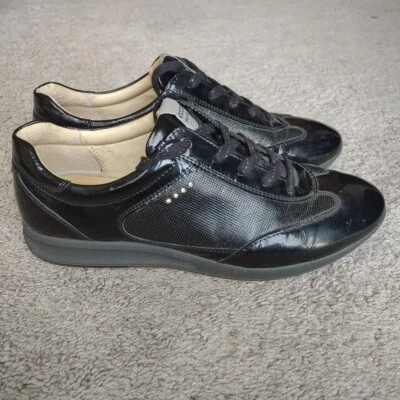 ECCO туфли женщин США 8,5 черный лакированная кожа Hydra-Max на шнуровке комфорта повседневный - Изображение 1 из 4