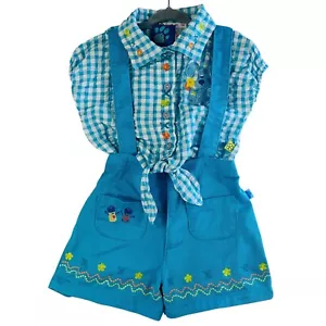 Vtg Blues Clues Outfit Gingham Top Embroidered Shorts Shortalls Girls 2T Spring - Picture 1 of 23