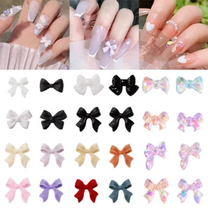 3D Nail Art Bows Nail Decoration Ribbon Crystal Aurora Bow Tie Gems Rhinestones - Picture 1 of 51