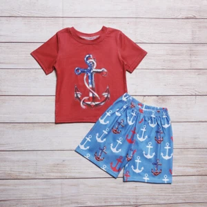 NEW Boutique Anchor Nautical 4th of July Boys Shorts Outfit Set - Picture 1 of 2