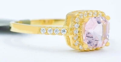 GENUINE 0.93 Ct MORGANITE & WHITE SAPPHIRE RING  925 SILVER (Yellow finish)- NWT - Image 1 of 4