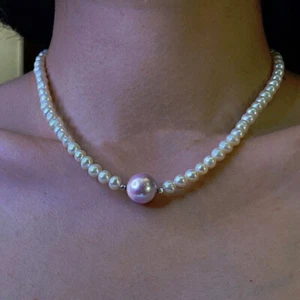18" Natural AAA + 5-6mm South Sea White Lavender Pearl Necklace 14k Gold P - Picture 1 of 6