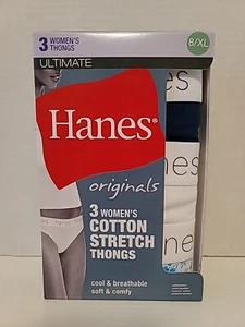 Hanes Ultimates Size 8 / XL 3-pack Multi Colors Cotton Women's Thong Panties New - Picture 1 of 5