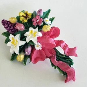 Vintage Floral Tulip Lilies Bouquet Resin Lapel Tie Pin 2.5" Colorful in Bag - Picture 1 of 8