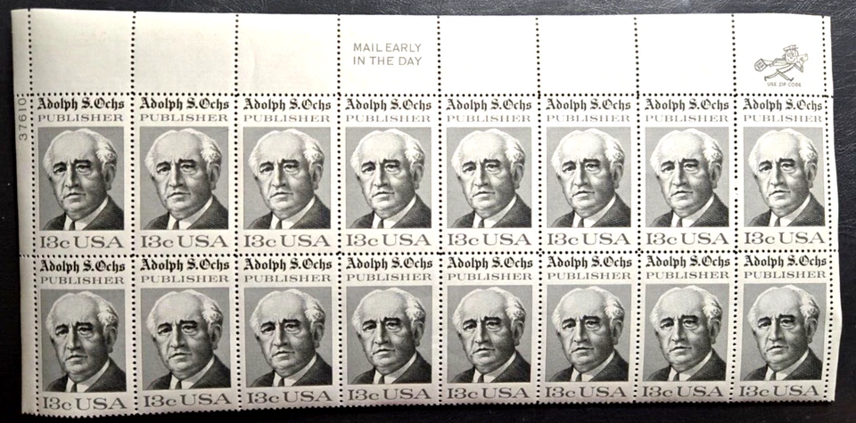 Scott#1700 1976 Adolph S. Ochs 13c Plate Block of 16 Stamps - MNH P#37610 - Image 1 of 1