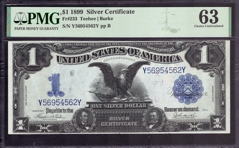 1899 $1 SILVER CERTIFICATE BLACK EAGLE FR.233 TEEHEE BURKE PMG CHOICE UNC CU 63 Cover