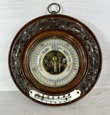 Beautiful Vintage Carved Oak Round JCG Barometer/ Thermometer 19cm Diameter