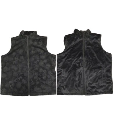 Chaleco reversible Columbia negro floral de pana negra de piel sintética talla pequeña Foto 1 de 4