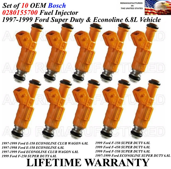 Juego de 10 inyectores de combustible originales Bosch OEM para Ford F-350 Super Duty 1999 6,8 L Foto 1 de 1