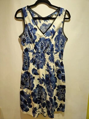 Женское летнее платье Simply Vera Wang белое/синее с цветочным рисунком средний размер - Изображение 1 из 4