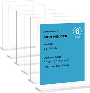 Acryl Schild Halter 8,5x11 Zoll 6er Pack Vertikal T Form Doppelseitig Schreibtisch Dis - Bild 1 von 12