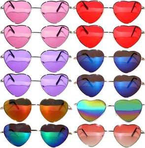 LOTTO 12 PAIA OCCHIALI DA SOLE A FORMA DI CUORE INGROSSO MONTATURA IN METALLO LENTI COLORATE BULK - Foto 1 di 8