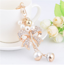 Crystal Bow Keychains Key Chain Pearl Car Key Rings Female Bag Pendant Accessori