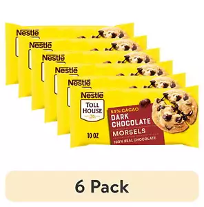 (6 pack) Nestle Toll House Dark Chocolate Regular Baking Chips,Morsels 10 oz Bag - Picture 1 of 10