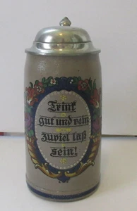 Rare Anitque 1895 Stonewear Art Nouveau (Jugedstil) Youth Style German Stein Tin - Picture 1 of 9