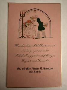 Tarjeta de Navidad victoriana Art Deco vintage - pareja besándose - Imagen 1 de 2