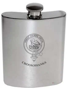 Frasco de riñón de peltre pulido Crookshanks Family Crest 6 oz - Imagen 1 de 1