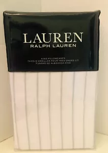 2 Pc Set ~ Ralph Lauren Spencer Stripe Sateen King Size Pillowcases White Sage ~ - Picture 1 of 1