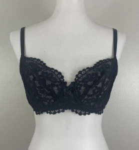 Sujetador Demi Victorias Secret Muy Sexy Sin Forro Negro Encaje Transparente Talla 36C - Imagen 1 de 5
