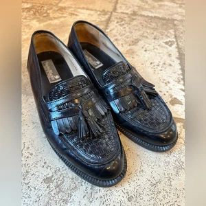 Mocasín Stanley Blacker Cuero Hombres 8M Kiltie Borla Negro Hecho a Mano Italia - Imagen 1 de 8