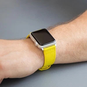 Yellow Cordura Canvas Leather Watch Band for 38mm Apple Watch - Picture 1 of 1