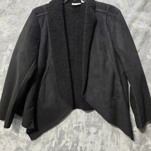 D&Co Womens 2XL Black Suede Jacket Shawl Poncho Classic Boho Fleece Lined - Picture 1 of 6