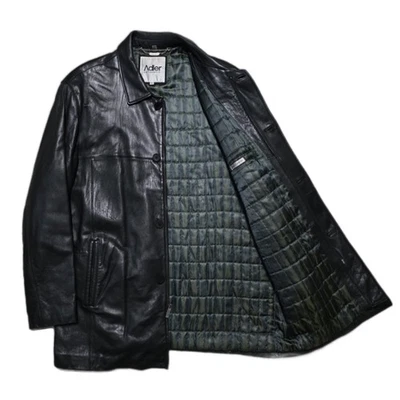 Adler Auténtica Chaqueta de Cuero de Cordero Acolchada Forrada Abrigo de 4 Botones para Hombres XL LEER Foto 1 de 4