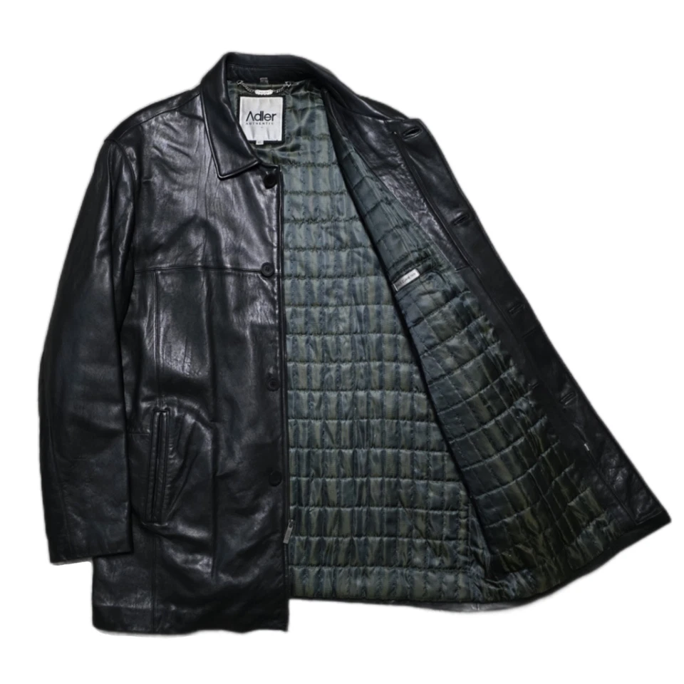 Adler 正品羊皮皮革夹克绗缝衬里 4 纽扣外套男式 XL 阅读 — 第 1/4 张图片