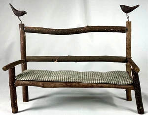 Country Primitive Zweig Puppenbank Amseln Gingham Kissen 10" L x 7" H GUC - Bild 1 von 5