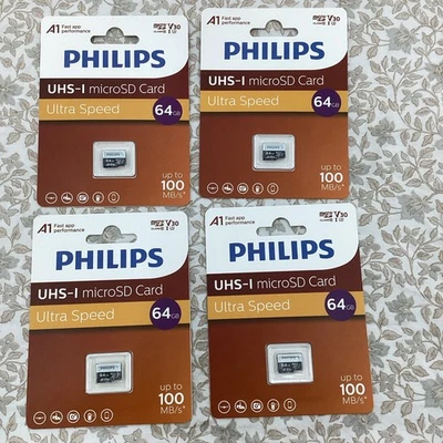 S. Set of 4 Philips UHS-I MicroSD Card Ultra Speed 64GB - NEW! SHIPS FREE! - Image 1 of 3