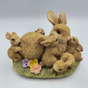 Russ Berrie Nature's Wonder Bunny Rabbit Figurine – Mama & Babies Gift - Picture 1 of 6
