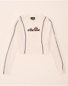 ELLESSE Womens Crop Graphic Top Long Sleeve UK 8 Small White Cotton CK31 - Picture 1 of 4