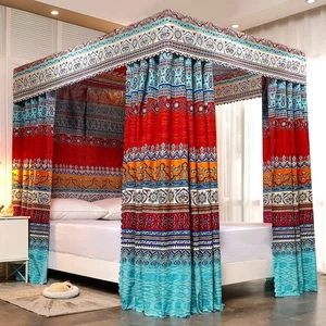 Bohemian 4 Corner Post Bed Curtain Canopy Bed Curtain Drapes for Adults Girls... - Picture 1 of 7