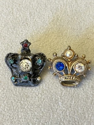 Vintage Crown Brooch Rhinestone Faux Pearl Regal Princess Queen Pins - Image 1 of 4