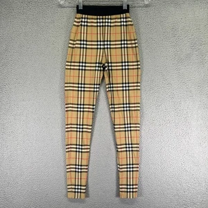 Burberry Pants Womens XXS Beige Vintage Check Plaid Elastic Waist Logo Leggings - Picture 1 of 10