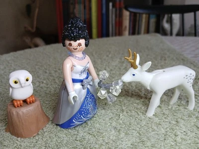 PLAYMOBIL Robe DEUX EN UNE n°21 - Bleu argent bouquet diamant chevreuil chouette - Photo 1/4