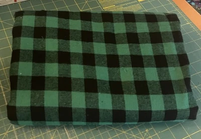 Buffalo Plaid Fabric Green / Black Lightweight Flannel Cotton 43” x 96” - Image 1 of 3