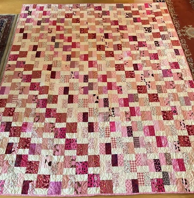 Edredón de retazos Shades of Pink-Color Patato Chip Block tamaño completo 80" X 96" Foto 1 de 2