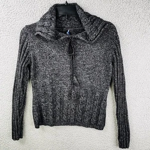 Nancy Yang Sweater Womens XS Black Cable Knit Long Sleeve Tie Shawl Neck - Picture 1 of 10