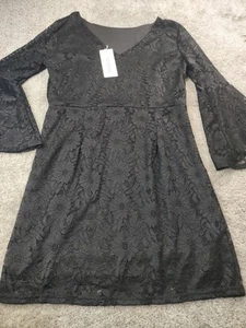 NWT NOCTFLOS Size XL Black Lace Dress Stretch Flare Sleeve Whimsy Witchy Goth   - Picture 1 of 13